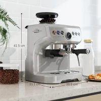 HOMCOM 15 Bar Coffee Machine, with Adjustable Grind, Steamer and Accessories - Silver Colour(m-3)