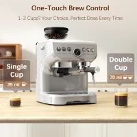 HOMCOM 15 Bar Coffee Machine, with Adjustable Grind, Steamer and Accessories - Silver Colour(m-5)