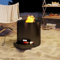 Outsunny Brasero Exterior Redondo con Bandeja para Cenizas y Atizador Protector de Chispas para Jardín Terraza Ø45x42 cm Negro(m-7)
