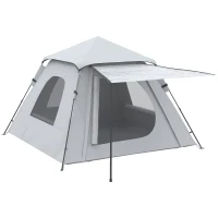 Outsunny Cort de Camping pentru 2-3 persoane cu Verandă și Ferestre, 210x210x150 cm, Argintiu(m-11)