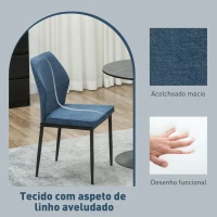 HOMCOM Conjunto de 2 Cadeiras de Jantar Modernas Cadeiras de Cozinha com Assento Acolchoado e Estofado Encosto Curvo 45x57x86 cm Azul Escuro(m-5)