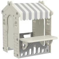 AIYAPLAY Căsuță pentru Copii de 1-6 Ani cu 4 Ferestre, Uși, Acoperiș și Tejghea de Magazine, 108x80x111 cm, Crem(m-11)