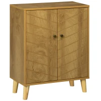 Dulap de depozitare vintage HOMCOM cu usi chevron duble si picioare din lemn de pin, dulap lateral pentru living, bucatarie, dormitor, efect de lemn natural(m-11)