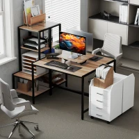 HOMCOM Birou  pentru Computer cu Suport pentru Monitor și Raft pentru Imprimantă, 150x48x125 cm, Maro(m-8)