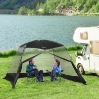 Outsunny Tenda da Campeggio e Spiaggia a Rete Anti UV per 4 Persone con Borsa di Trasporto, 3x3 m Nero(m-2)