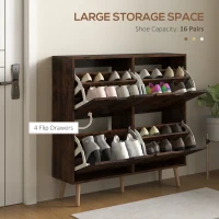 HOMCOM Pantofar cu 4 Sertare Rabatabile pe 2 Niveluri pentru 16 Perechi de Pantofi, 95x26x95 cm, Maro(m-4)