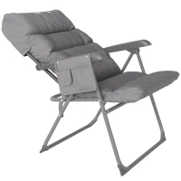 Outsunny Scaun de Camping Pliabil cu Spătar Înalt Reglabil în 5 Poziții și Buzunare Laterale, 66x58x105 cm, Gri Deschis(m-10)