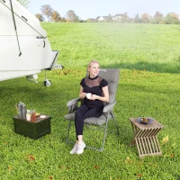 Outsunny Scaun de Camping Pliabil cu Spătar Înalt Reglabil în 5 Poziții și Buzunare Laterale, 66x58x105 cm, Gri Deschis(m-9)