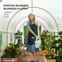 Outsunny Estufa tipo Túnel 500x200x205 cm Estufa de Jardim com Porta Enrolável e 8 Janelas Cobertura de PE 140 g/m² Branco(m-7)