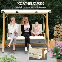 Outsunny Tuinschommel met Verstelbaar Zonnedak en Gewatteerde Zitting, 3-zits tot 330kg, 198 x 120 x 170cm, Beige(m-5)
