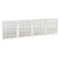 PawHut Türschutzgitter Holz Absperrgitter für Hunde Schutzgitter Hundegitter Sicherheitstür Bidirektionales Falten Stahl Weiß 305 x 35,5 x 82 cm(m-14)
