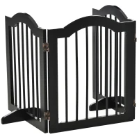 PawHut Absperrgitter Hund 3-teilig, 154,5 x 61 cm Faltbar Hundegitter mit Tür, Türschutzgitter mit 2 Stützfüßen, Freistehend Treppengitter für Küche, Flur, Schwarz(m-11)