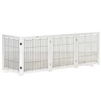 PawHut Türschutzgitter Holz Absperrgitter für Hunde Schutzgitter Hundegitter Sicherheitstür Bidirektionales Falten Stahl Weiß 305 x 35,5 x 82 cm(m-12)