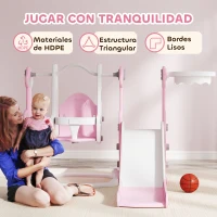 AIYAPLAY 4 en 1 Parque Infantil Interior para +18 Meses Conjunto con Trepador y Canasta con Temática de Cohete Rosa y Blanco(m-7)