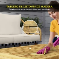 Outsunny Conjunto de Muebles de Exterior de 4 Piezas con Sofá Sillones y Mesa de Acacia con Cojines Gruesos y Ratán PE Natural(m-7)