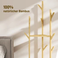 HOMCOM Kleiderständer, Garderobenständer aus Bambusholz, 9 Haken, 3 Ablagen, Natur(m-5)