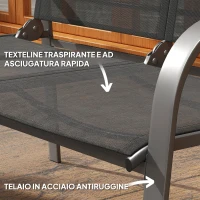 Outsunny Set da Esterno 4pz con Tavolino, 2 Sedie e Divanetto con Schienale Regolabile, in Acciaio e Textilene Nero(m-6)