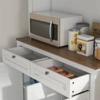 HOMCOM Armario de Cocina con 3 Puertas de Vidrio Compartimento Abierto 2 Cajones y Estantes Ajustables 100x40x180 cm Blanco(m-8)