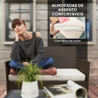 Outsunny Conjunto de Jardim em Vime com Almofadas Móveis de Exterior com 2 Poltronas Sofá de 2 Lugares Mesa com Vidro Marrom e Bege(m-6)