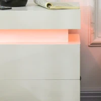 HOMCOM Mesita de Noche Blanca con Luz LED Mesita Decorativa con 2 Cajones y Mando a Distancia 45x35x52 cm Blanco(m-8)