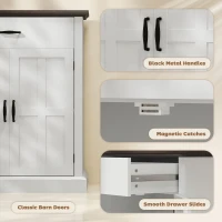 HOMCOM Farmhouse Sideboard with 3 cm Thick Top 2 Barn Doors - White(m-6)