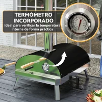 Outsunny Mini Horno de Pizza de Leña con Piedra Refractaria Termómetro y Bandeja Giratoria para Jardín Terraza o Camping(m-5)