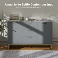 HOMCOM Aparador para Salón con 3 Cajones 2 Puertas y Estante Ajustable Mueble Auxiliar para Salón Antivuelco 120x40x76 cm Gris(m-4)