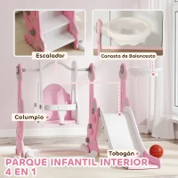AIYAPLAY 4 en 1 Parque Infantil Interior para +18 Meses Conjunto con Trepador y Canasta con Temática de Cohete Rosa y Blanco(m-4)