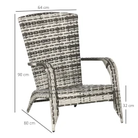 Outsunny Sedia da Giardino Adironrack con Braccioli, in Rattan e Acciaio, 64x80x90 cm, Grigio(m-3)