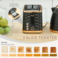 HOMCOM 3000W 1.7L Rapid Boil Kettle & 2 Slice Toaster, Kettle and Toaster Set with 7 Browning Controls and Crumb Tray, Black(m-5)