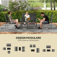 Outsunny Set da Esterno 4pz con Tavolino, 2 Sedie e Divanetto con Schienale Regolabile, in Acciaio e Textilene Nero(m-4)