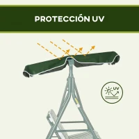 Outsunny Columpio Balancín de Jardín de 3 Plazas con Cojín Techo Ajustable y Marco de Acero 172x110x153 cm Rayas Verde y Blanco(m-7)
