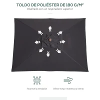 Outsunny Sombrilla de Jardín Rectangular 200x150x235 cm Inclinable con Anti-UV y Poste de Madera para Terraza Patio Gris Oscuro(m-5)