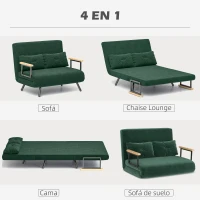 HOMCOM Sofá Cama Convertible 4 en 1 Sillón Cama 2 Plazas Plegable Respaldo Ajustable de 5 Niveles Almohadas 102x73x81cm Verde(m-4)