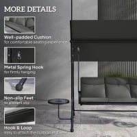 Outsunny Three-Seater Garden Swing, with Adjustable Canopy - Black/Grey(m-6)