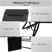 Outsunny Padded Sun Lounger, with Five-Position Reclining Back - Black(m-5)