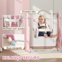 AIYAPLAY Escorrega Infantil 4 em 1 Parque Infantil com Baloiço e Escorrega Escalador Cesto de Basquetebol 147,5x160x107 cm Rosa(m-6)