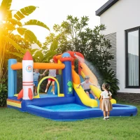 AIYAPLAY 5 in 1 Bouncy Castle for Children with 550W Blower, Water Slide, Splash Pool, Jumping Area, Climbing Wall, Cannon(m-2)