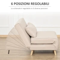 HOMCOM Poltrona Letto 3 in 1 con Schienale Reclinabile in 6 Posizioni, 94x78x80 cm, Beige(m-7)
