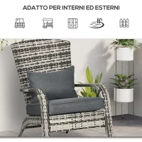 Outsunny Sedia da Giardino Adironrack con Braccioli, in Rattan e Acciaio, 64x80x90 cm, Grigio(m-7)