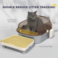 PawHut Stainless Steel Litter Box with Lid, High Wall Sided Enclosure, Pedal, Scoop, Non-Sticky, Anti-Leakage, Easy Cleaning(m-6)