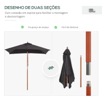 Outsunny Chapéu de Sol de Jardim 200x150x230 cm Chapéu de Sol Retangular Inclinável com Polia Duplo Teto Cinzento Escuro(m-7)