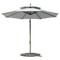 Outsunny Sonnenschirm Ampelschirm Ø2,67 x 2,45 m Kurbelschirm mit Doppeldach Kreuzbasis Stahl Outdoor Sonnenschutz Polyester Stahl Hellgrau(m-14)