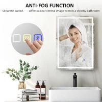 HOMCOM 50 x 70 cm Anti-Fog LED Bathroom Mirror, with Bluetooth and Clock - Silver Tone(m-7)