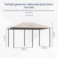 Outsunny Cenador de Jardín 4x3 m con 6 Paredes Laterales 8 Orificios de Drenaje y Marco de Acero para Fiestas Patio Caqui(m-5)