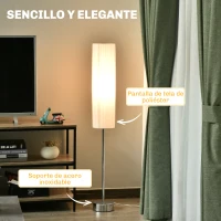 HOMCOM HOMCOM Lámpara de Pie Moderna para Dormitorio Estudio Salón (2 E27 Bombilla) Interruptor de y Bajo Consumo con Base de Acero Inoxidable 120 cm Blanco(m-4)