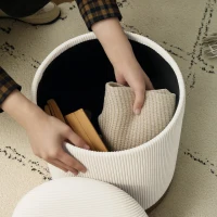 HOMCOM Sitzhocker mit Stauraum klappbare Hocker mit Deckel, Stahlboden, Runder Fußhocker 36 x 36 x 44 cm Cremeweiß(m-7)