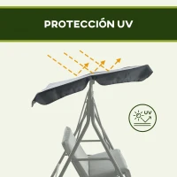 Outsunny Balancín de Jardín Exterior Columpio de 3 Plazas con Toldo Ajustable y Marco de Acero para Exterior 172x110x153 cm Gris(m-8)