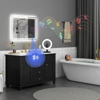 HOMCOM 60 x 80 cm Anti-Fog LED Bathroom Mirror, with Bluetooth and Clock - Silver Tone(m-2)
