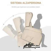 HOMCOM Poltrona Elettrica Alzapersona Reclinabile 135°, Portata 200KG, Poltrona Relax Elettrica in Tessuto Effetto Lino con Telecomando, Poggiapiedi e 1 Tasca Laterale per Soggiorno, Bianco Crema(m-6)